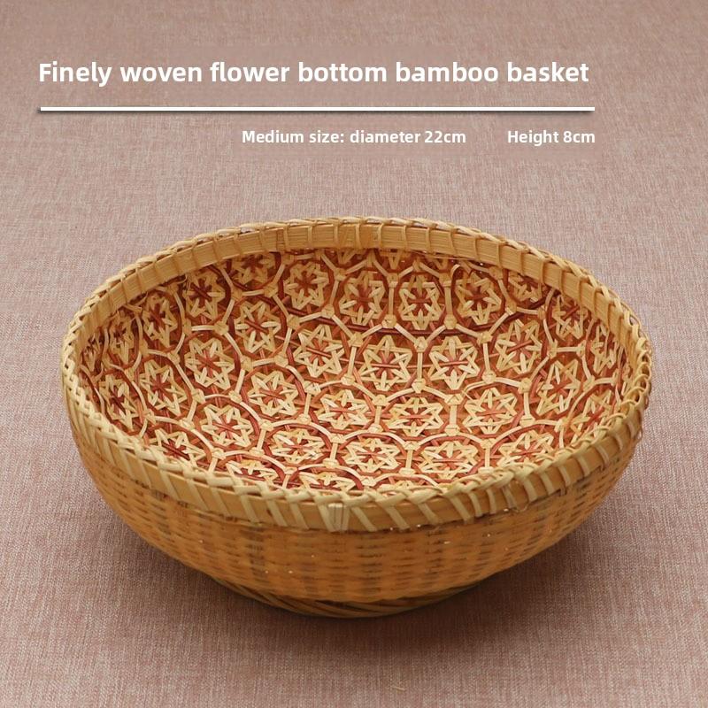 Kitchen Home Use Round Hand Woven Bamboo Storage Basket Rustic Foldable Basket for Fruit Snack Vegetable & Dirty Clothes Frame