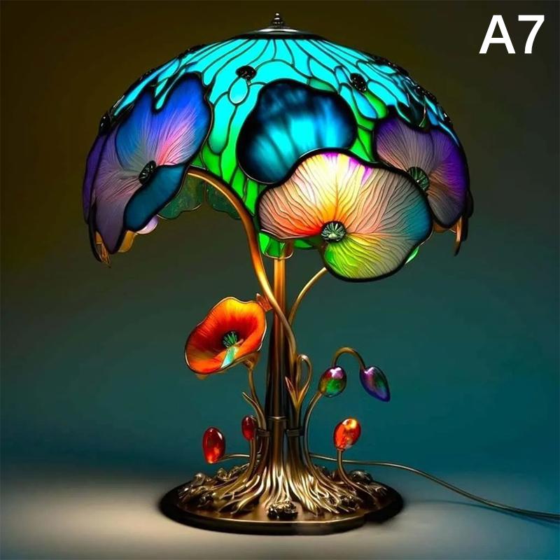 

Vintage Stained Glass Plant Series Table Lamps Mushroom Snail Octopus Resin Colorful Ornament Desk Home Decoration