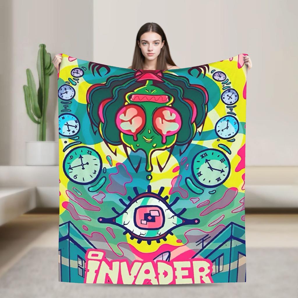 Invader Zim Movie Blanket Soft Warm Street Trend Plush Throw Blanket For Couch Chair Sofa Bed Travel Flannel Bedspread Bed Cover