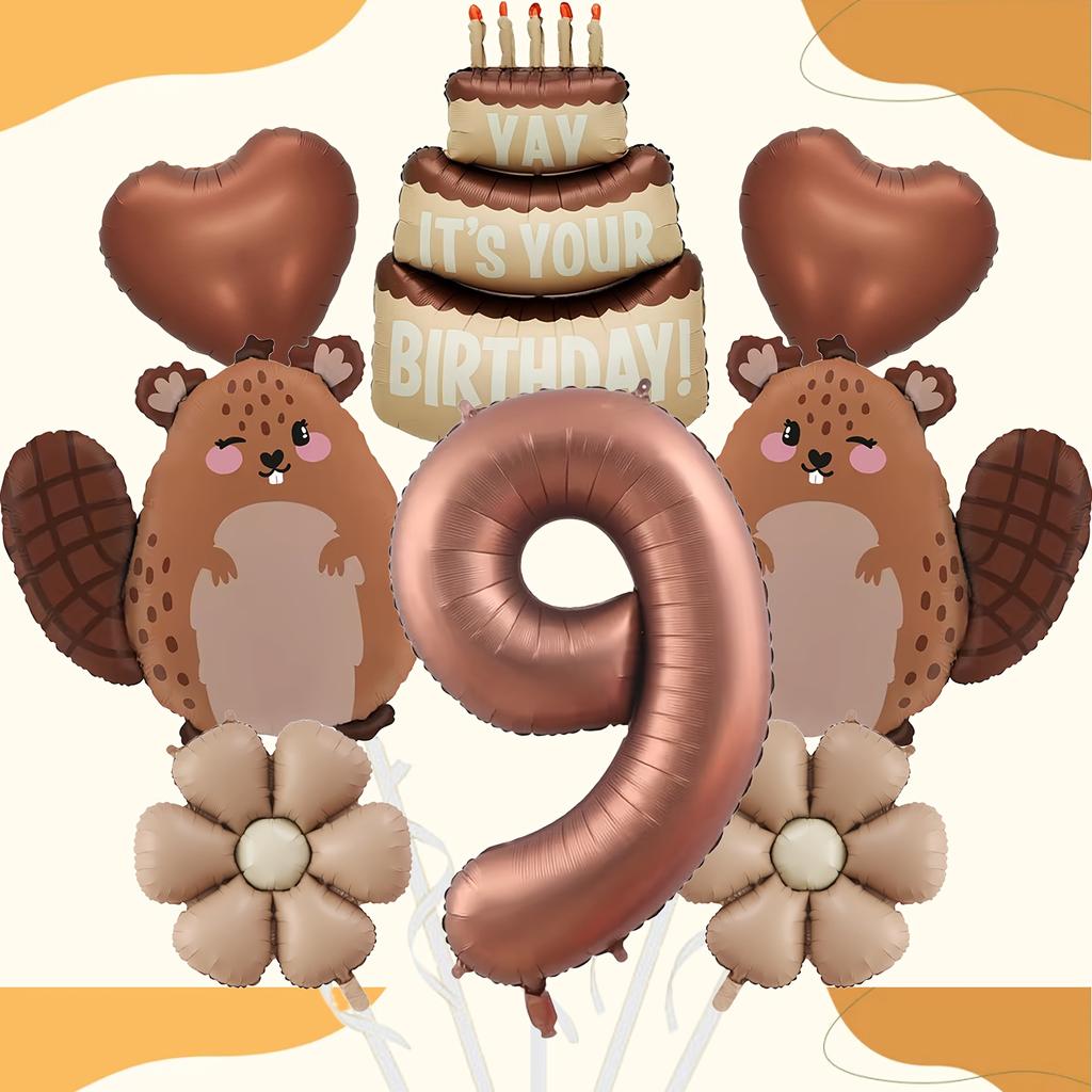 8pcs Cute Beaver Cake Daisy Love Chocolate Number 1-9 Balloon Set Birthday Party Animal Theme Set Baby Shower Globos