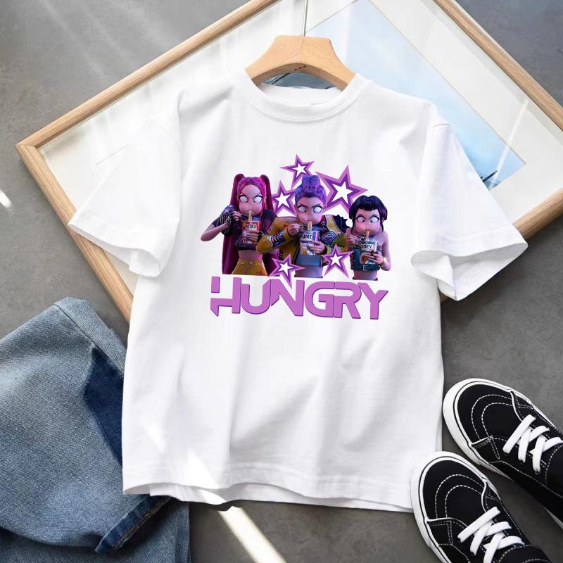 Kpop Demon Hunters Barneklær Kortarmet T-skjorte Søt K-pop Demon Hunters Tiger Harajuku T-skjorte for Gutter Jenter