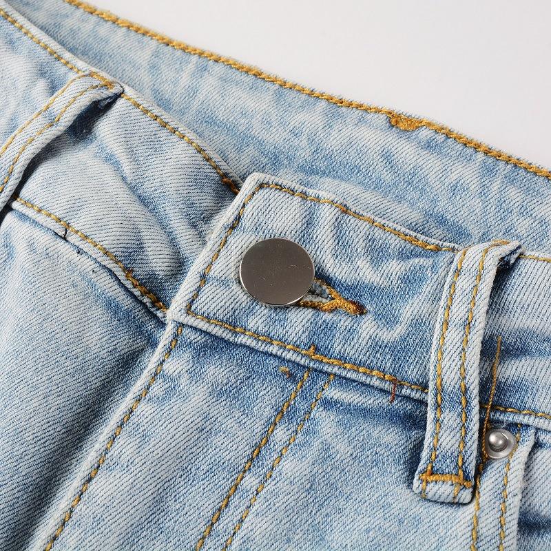 Street Denim Freizeithose Micro-Stretch Baumwolle Jugend Blaue Löcher Enge Jeans Herrenmode Hose