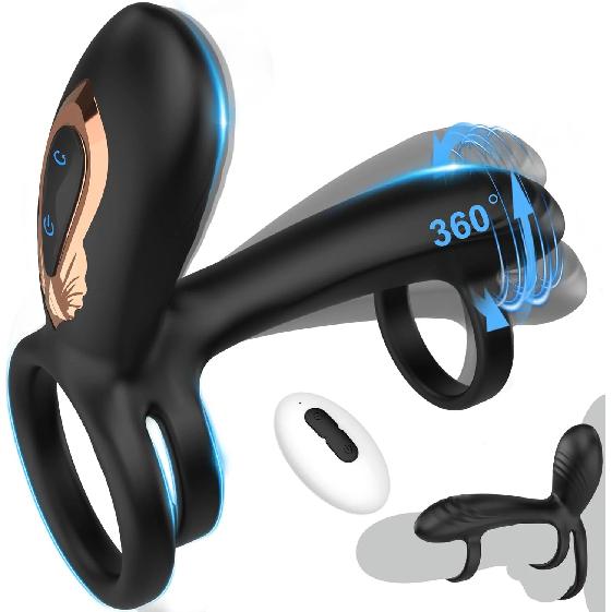 Vibrating Penis Ring with 360° Rotating G-Spot Stimulator Cock Ring Adult Sex Toys Clitoral Massager for Women Men Couples