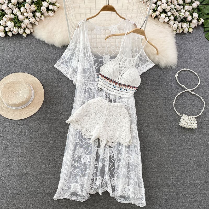 Seaside Holiday Lace Sun Protection Cardigan Fashion Suit