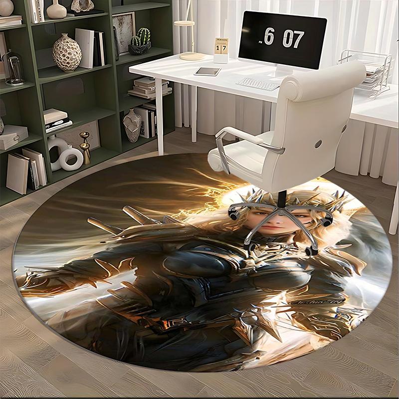 Fantasy Warrior Armor,Mythical Crown Design Chair mat Round Rug Office carpet, Machine Washable, Non slip, Suitable for Living Rooms, Bedrooms