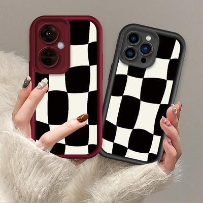 Černobílý šachovnicový vzor Tištěné Módní Pouzdro Flexibilní Měkký Silikonový TPU Kryt Plná Zadní Strana pro iPhone Samsung