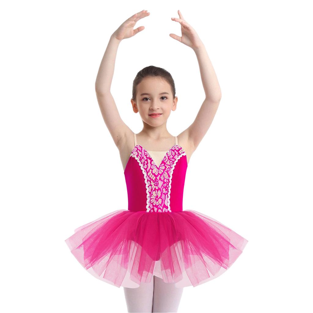 Dívčí baletní kostým na vystoupení: Bezrukávové krajkové tutu šaty s pohodlnými nastavitelnými ramínky pro snadné oblékání