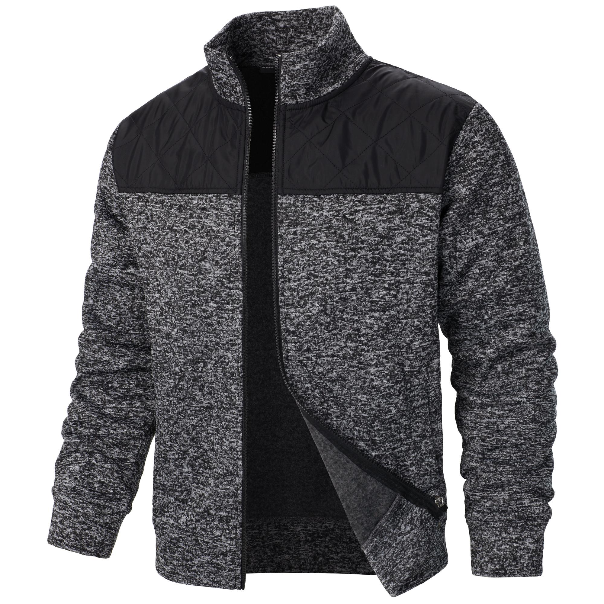 Осенне-зимние мужские свитера с воротником-стойкой, в полоску, в клетку, на молнии, пальто-свитер с цветом XS темно серый