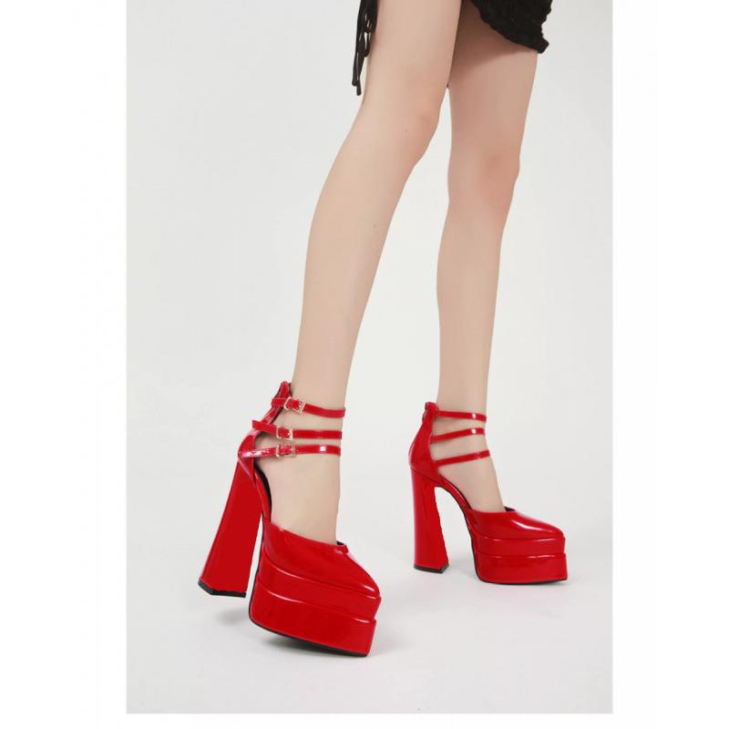 Shoes thick heel super high sandals pointed catwalk model sexy banquet European and American new