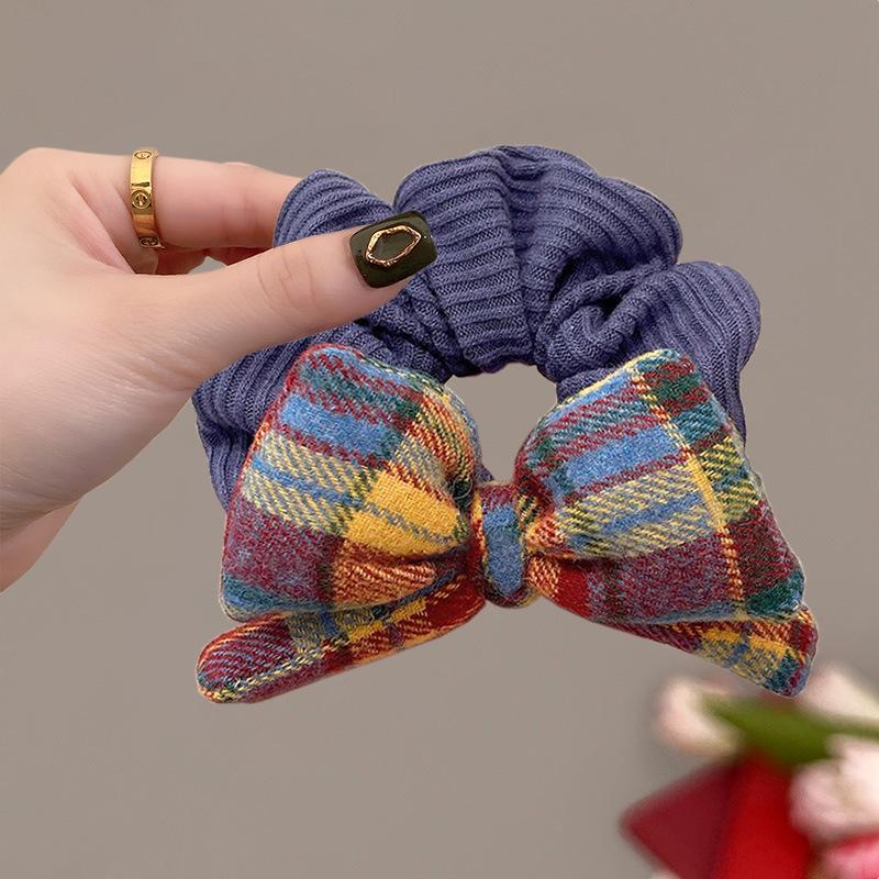 Versatile Plaid Bow Scrunchie Hair Tie - Elegant Women's Ponytail Accessory