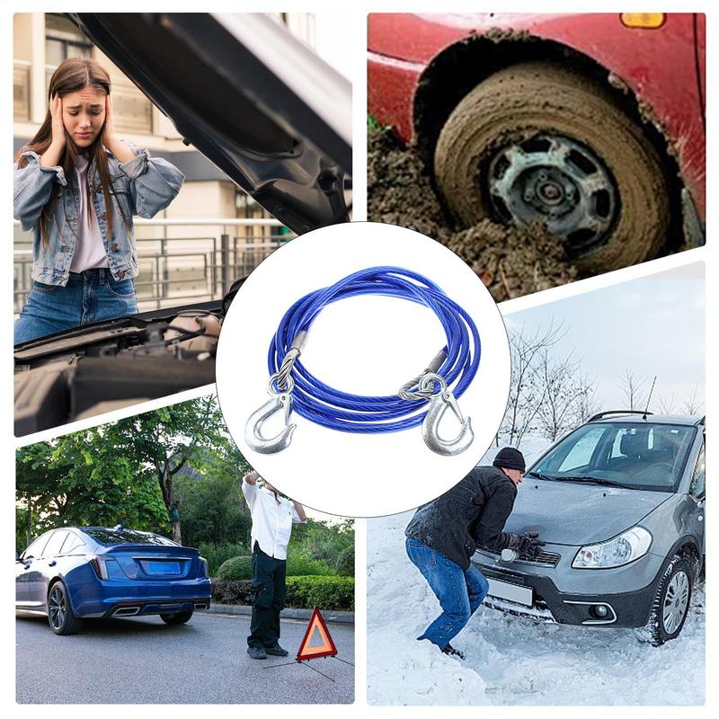 Steel Wire Rope With Hook Steel Wire Towing Strap Car Supplies Anti-Slip High Tensile Strength For Truck Boats Motorcycles