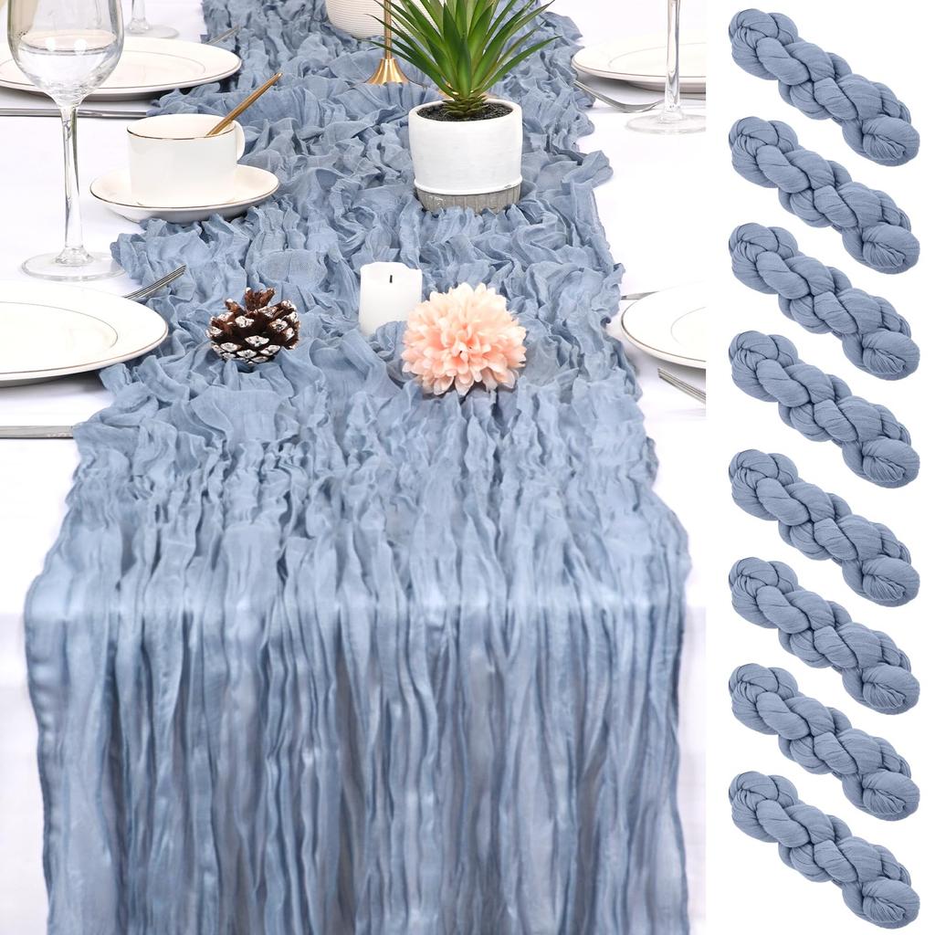 8Pcs Cheesecloth Table Runner, Boho Gauze Cheese Cloth Table Runners for Wedding Party Baby Bridal Shower Banquet Home Decor