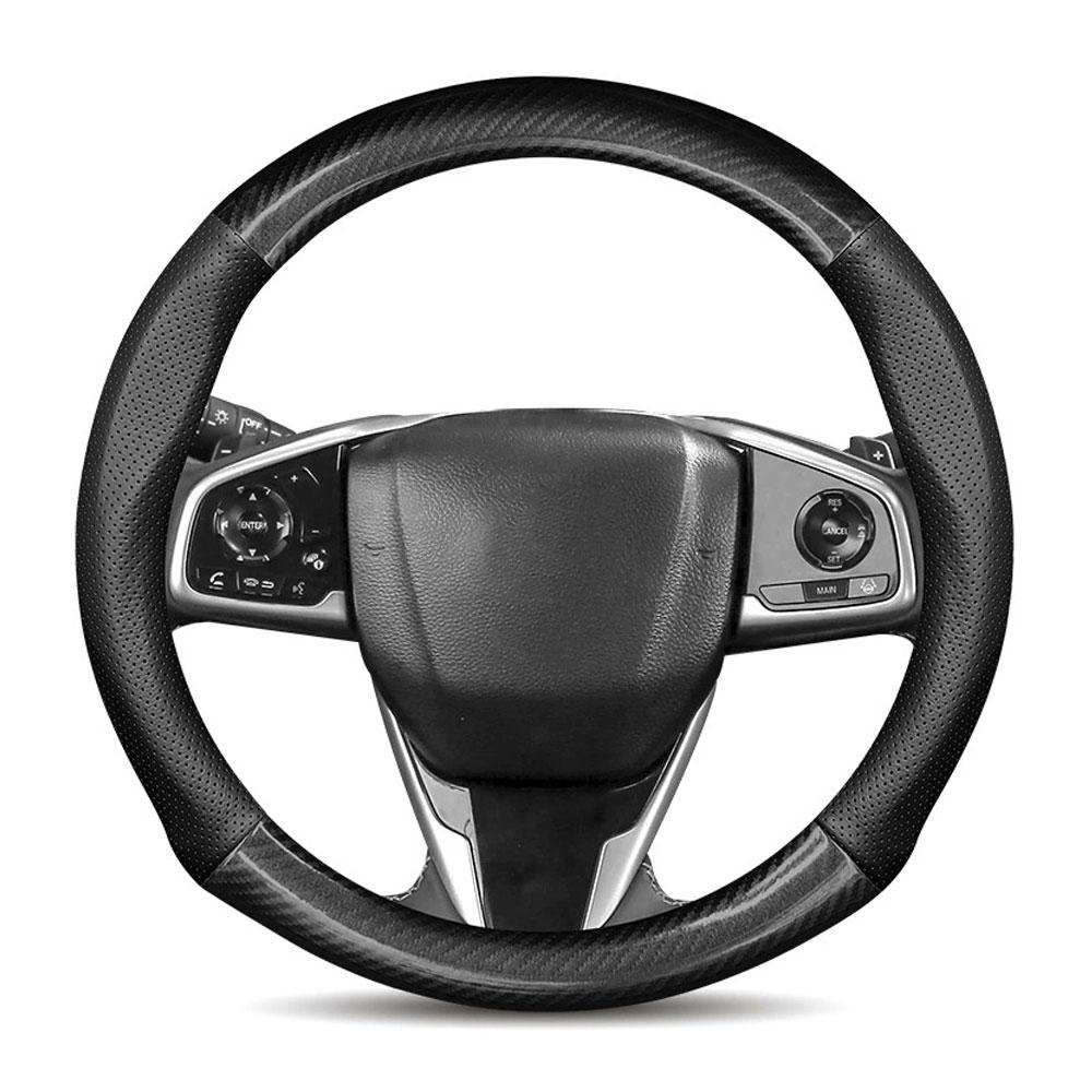 Genuine Leather Car Steering Wheel Cover Carbon Fiber Grip All-Season Anti-Slip Breathable Steering Wheel Cover for Vehicles