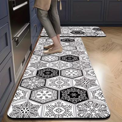 1/2pcs Bohemian Vintage Kitchen Rug, Water-Absorbent Anti-Slip Diatomaceous Earth Mat, Bathroom Door Mat Home Decor