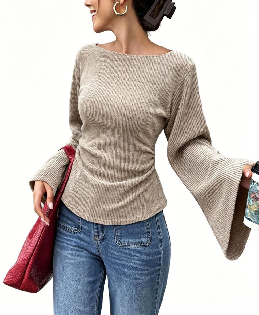 Women Off Shoulder Knitted Sweater Long Sleeve Asymmetric Hem Casual Top