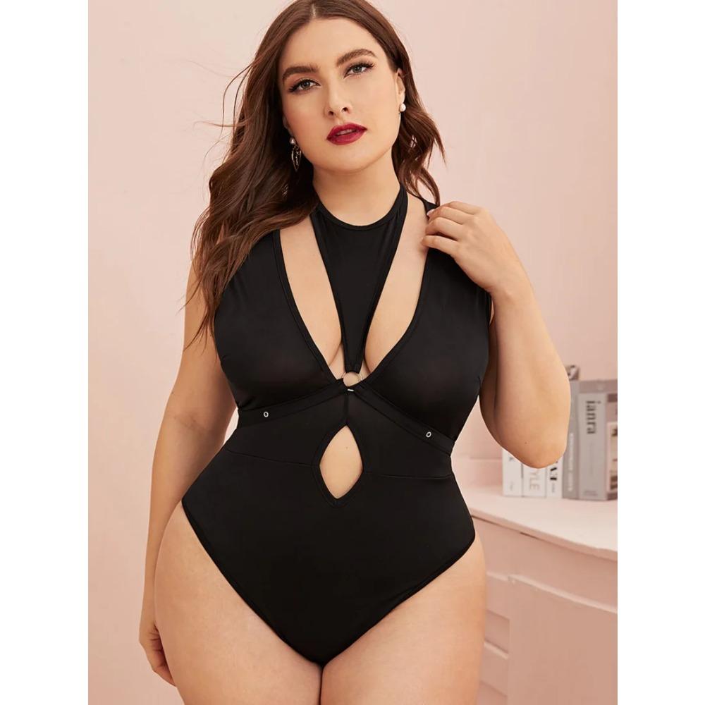 Large Size Sexy Lingerie Women's Mesh Jumpsuit Tight Fitting Black Hollow Out Erotic Perspective Restrained Lingerie
