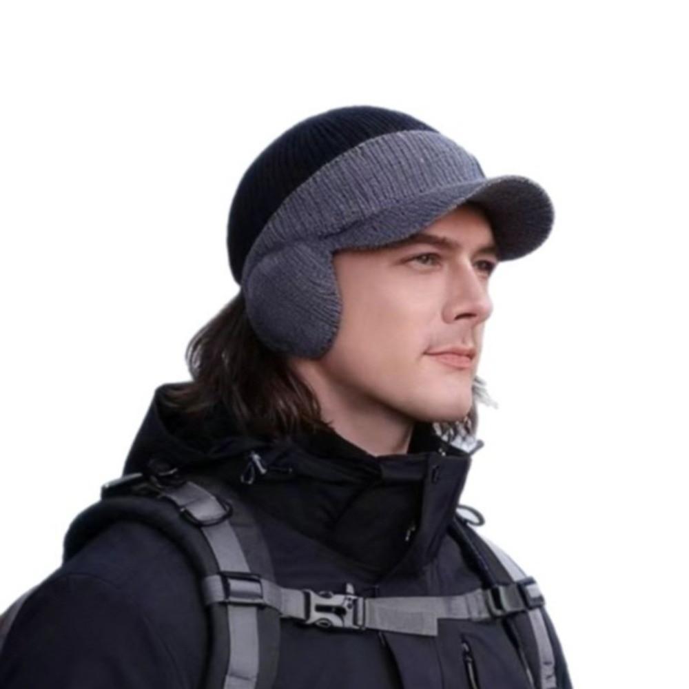 Fashion Ear Protection Men Knitted Cap Keep Warm Casual Beanies Hat Knit Wool Short Brim Ski Earflap Hat for Men Women
