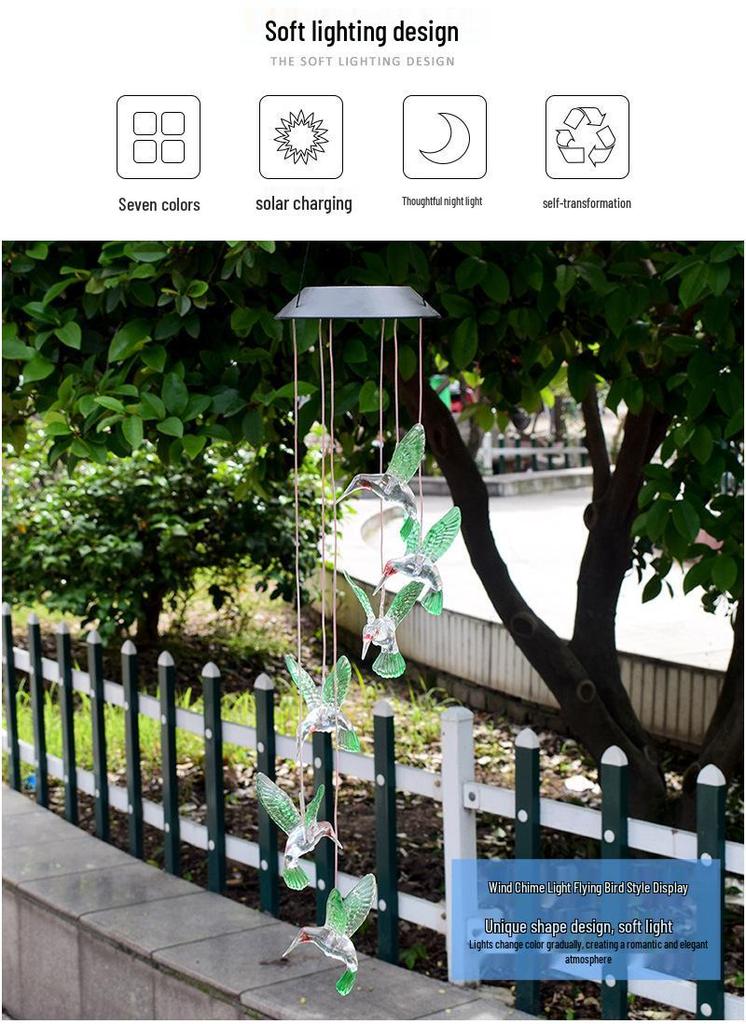 Solar Wind Chime: Seven-Color Gradient Waterproof Garden Lamp for Outdoor Decoration