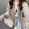Women's Point Collar Long Sleeve Plaid Shirt Loose Casual Vintage Flannel Blouse Outerwear