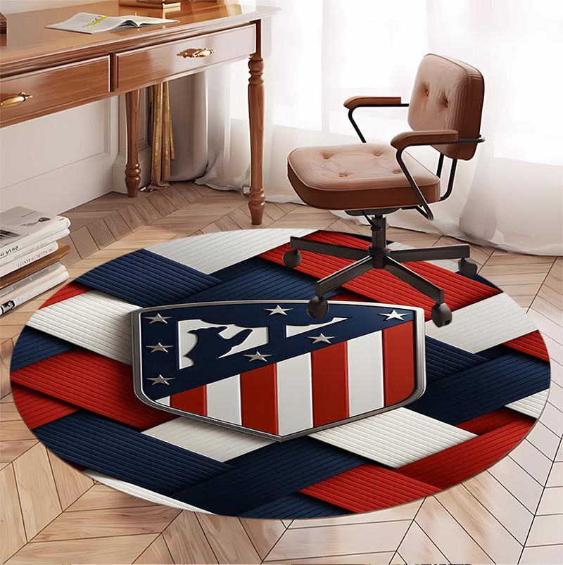 Atletico Madrid Pattern Round Rug, Indoor/Outdoor Mat, for Picnic, Gameroom, Bedroom, Office, Living Room, Home Decor Carpet, Birthday Gift