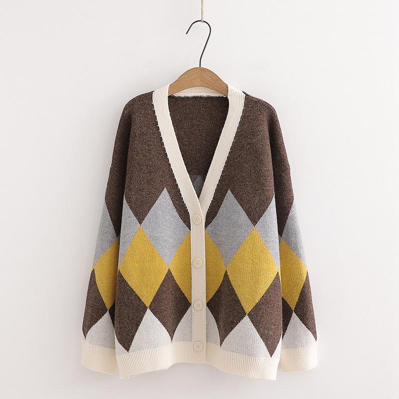 

Женские джемперы Вязаный кардиган с V-образным вырезом на пуговицах Свитера с длинным рукавом Вязаные пуловеры Джемперы L жёлтый