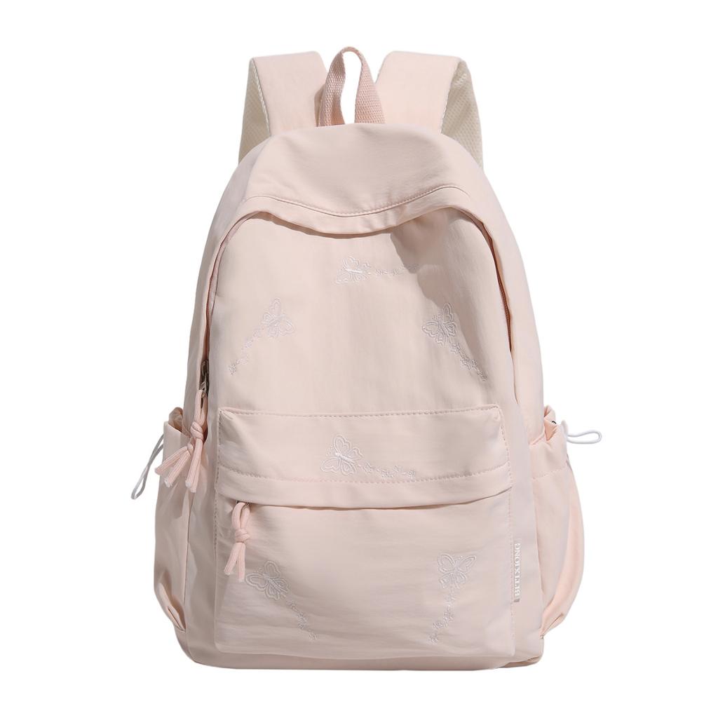 Cute Butterfly Embroidered School Backpack with Front Pocket Casual Daypack for Girls Daily Use