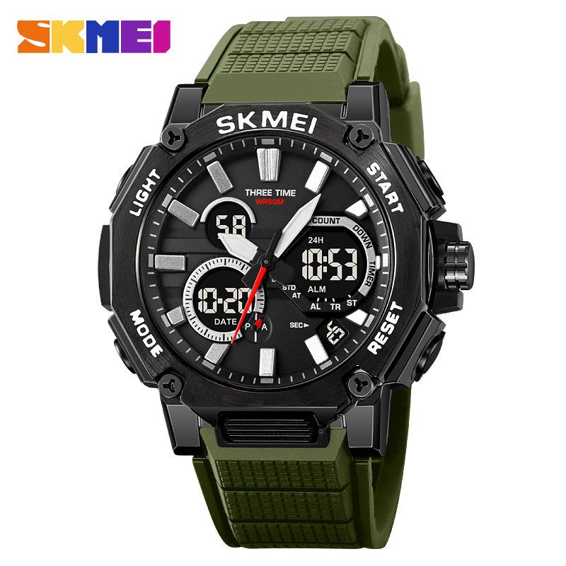 

Moment Beauty Горячая Распродажа Электронные Часы Двойной Дисплей Механизм 3 Времени Многофункциональные Студенческие Водонепроницаемые Спортивные Электронные Часы армия зеленый