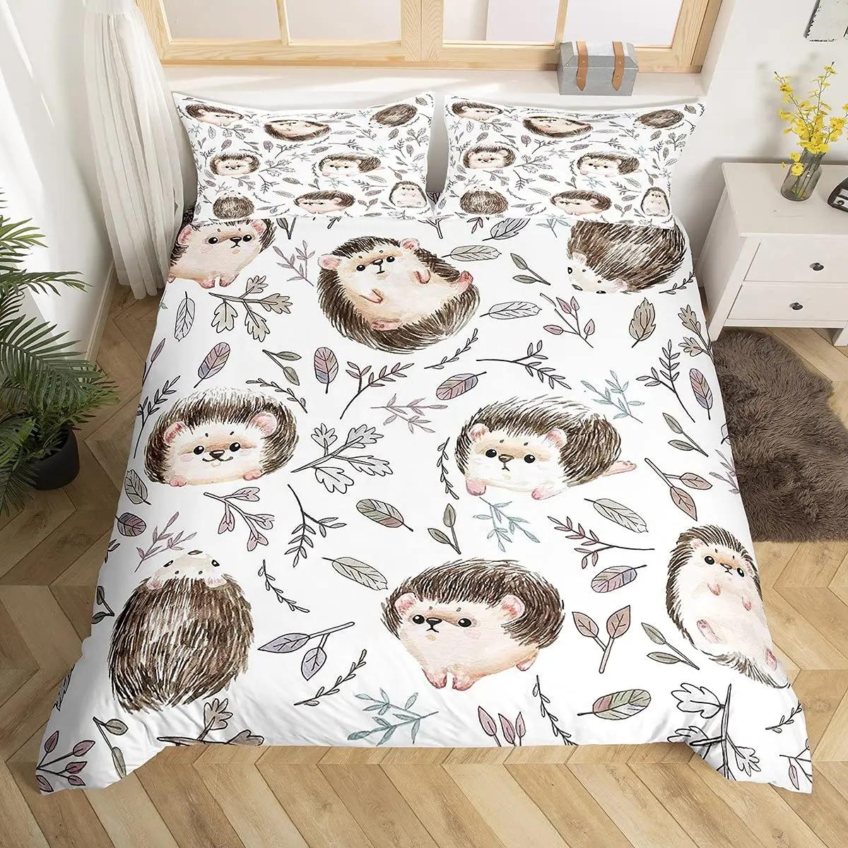 

Comforter Hedgehog Ballon Animal Hedgehog White Bedding Sets Cute Kawaii Comforter Full Queen Size For Boys Girls Comforter (quilt)-EU Single(135*200cm)3pcs