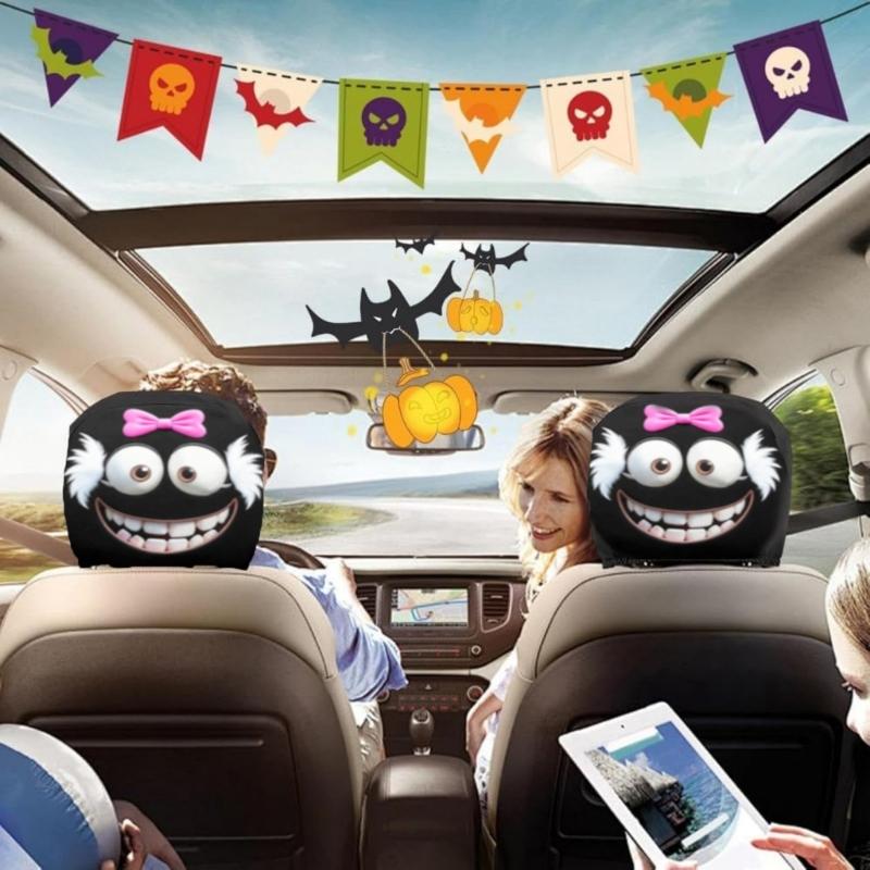 Playful Cartoon Eye Car Headrest Cover Cartoon Bows Design Strong Polyester Decorations Universal Auto Accessories
