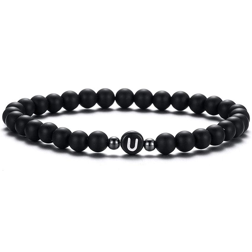 6 mm Armband aus natürlichem, mattiertem Achat für Damen und Herren, handgefertigtes Perlenarmband mit Buchstaben, modisches Design mit 26 Buchstaben, Partnerschmuck