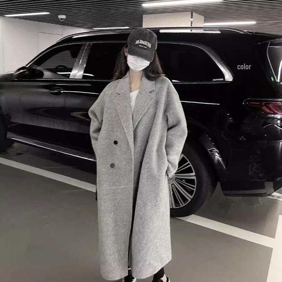 Korean Style Loose Fit Wool Women s Mid-Length Coat for 2025 Autumn/Winter 3XL