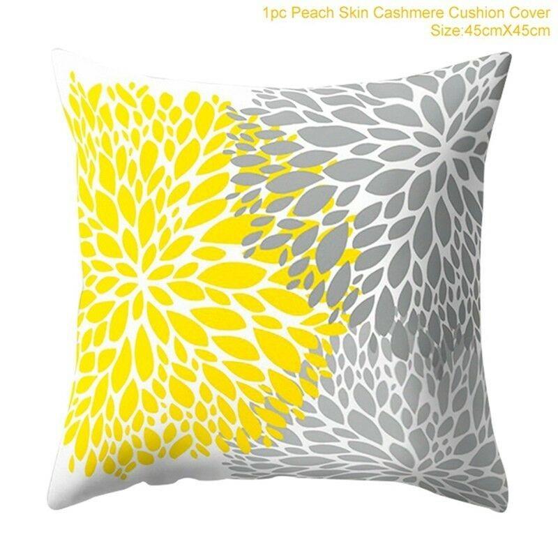 Classic Yellow Geometric Pillow Case Crafted From Luxurious Peach Skin Cashmere