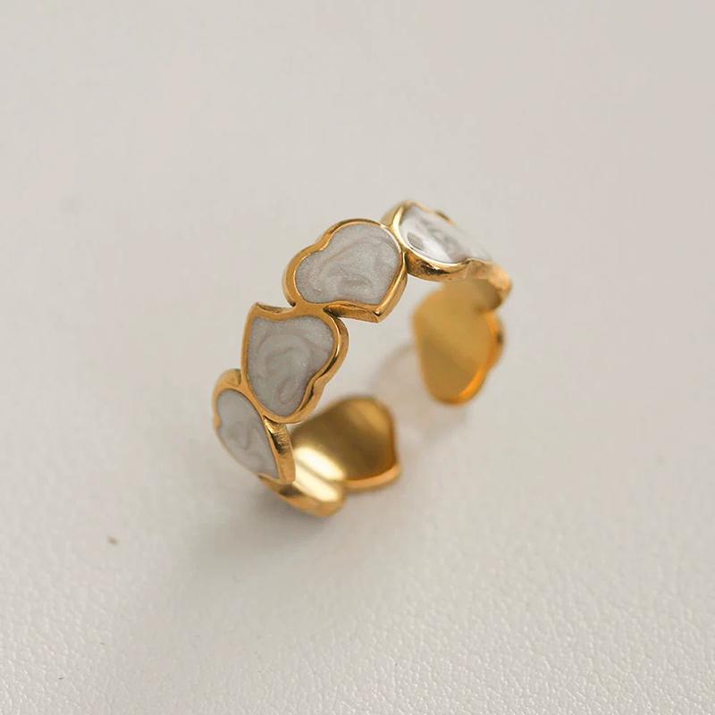 Stainless Steel French White Enamel Rings for Women Drip Glaze Romantic Elegent Girl Ring Daily Wear Sweet Y2K Jewelry No Fading