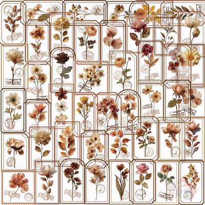 50Pcs/Set Retro Flower Stamps Series 01 PET Stickers Waterproof DIY Fashion Doodle Decals Stickers