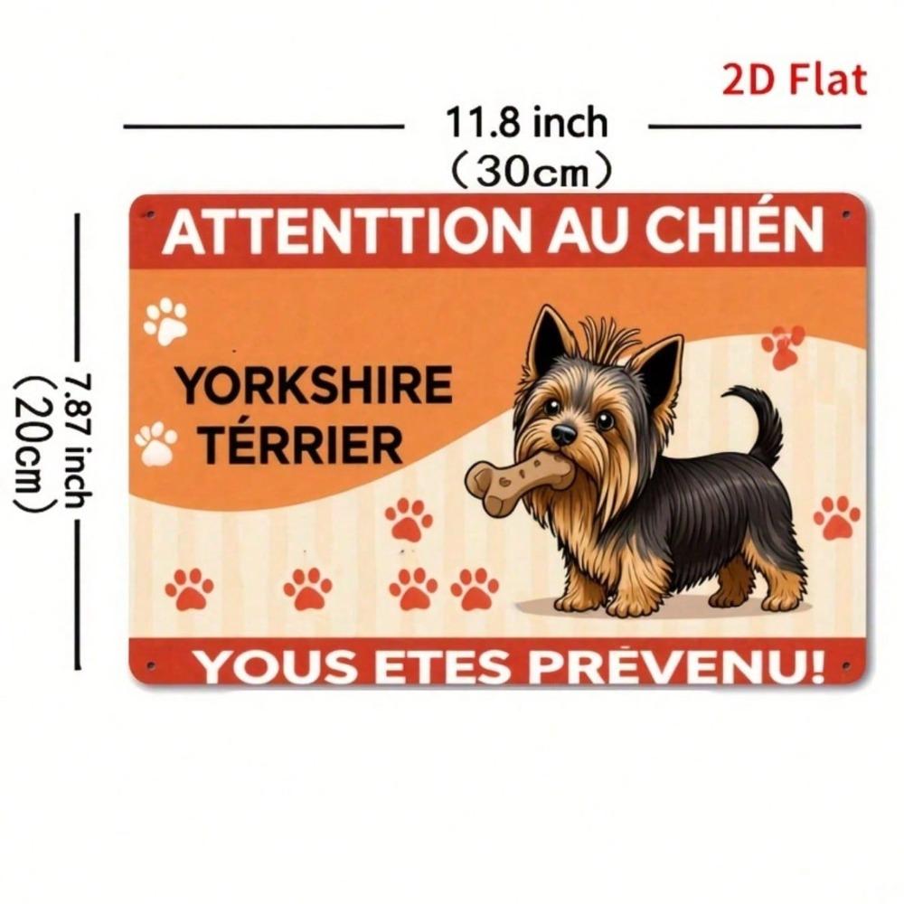 Vintage Yorkshire Terrier Warning Sign 8x12in, Retro Funny Caution Dog Tin Plaque, 2D Flat Metal Wall Art for Porch Garage Home Decor
