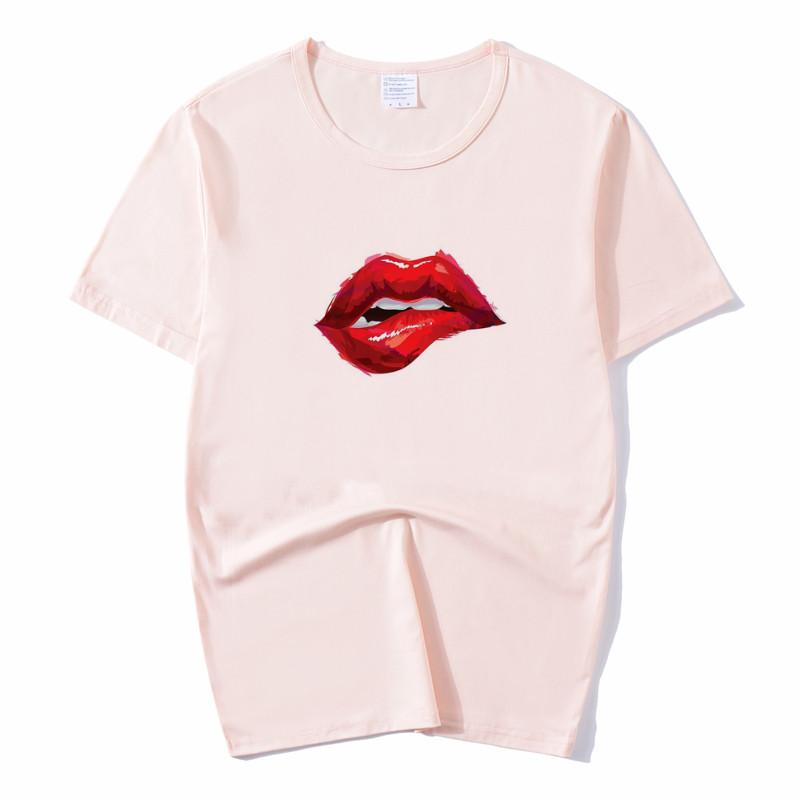 Summer Tops Red Mouth Lip Kiss Printed Women Fashion Tshirt Funny Leopard Graphic Tee