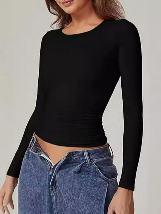 European and American Autumn Long Sleeve Milk Silk Pullover: Round Neck High-Sense Tops for Women