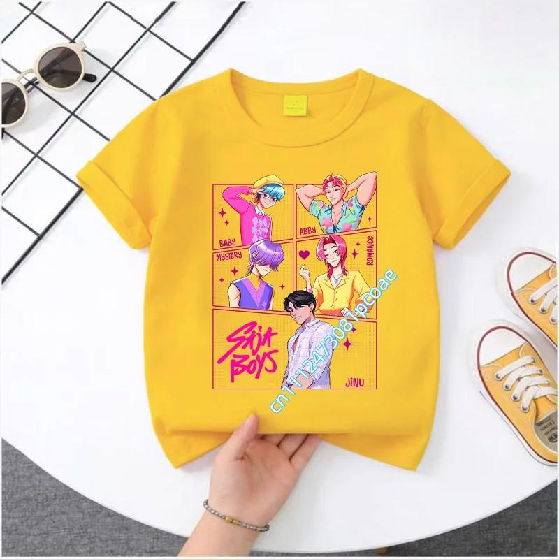 K-pop Demon Hunter Cartoon T-shirt, Summer Polyester T-shirt, Saja Children's Set, Gift, Baby and Children's Clothing for Summer