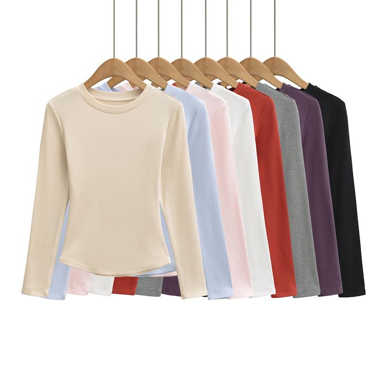 Spicy Girl Versatile Long-Sleeve Women's T-Shirt - Spring/Autumn, Comfortable Base Layer, Round Neck, Slim Fit