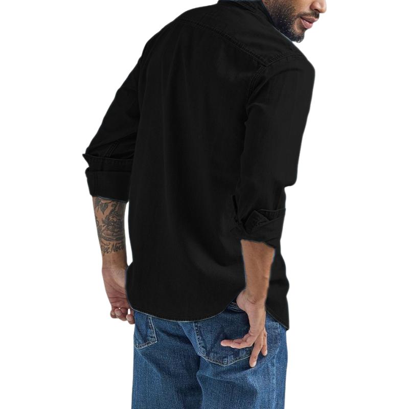 Pánská ležérní džínová košile s dlouhým rukávem na knoflíky, vintage praná kovbojská košile, outdoorové pracovní topy