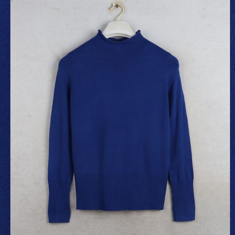 

Sunshine House Fall and Winter New Arrival Export Fashion FC Home Half Turtleneck Slimming Pullover Women s Sweater Base Knitwear Blue S: Bust size 94