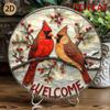 3D Cardinal Metal Wall Art Winter Berries Welcome Sign Home Porch Decoration