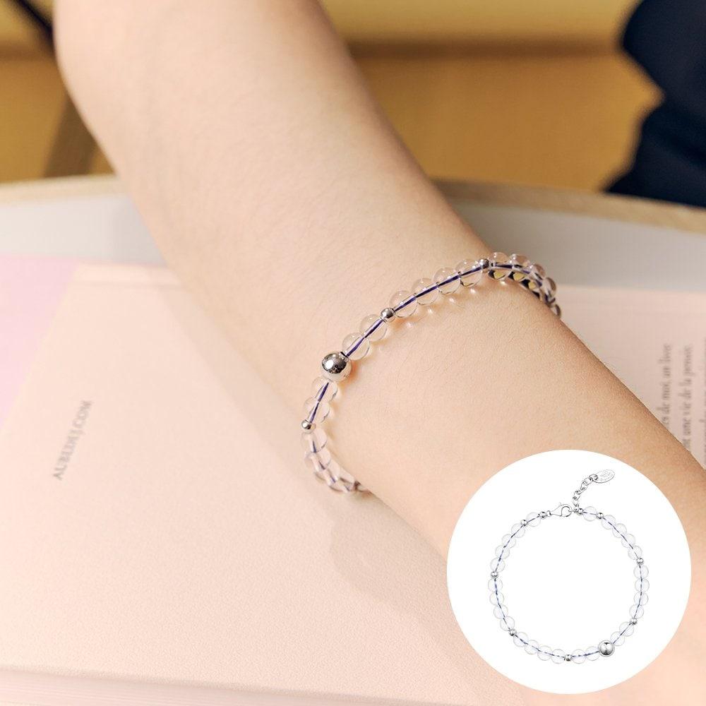 [Rosemont] Silver Clear Ball Bead Bracelet Polka Ra25B10J