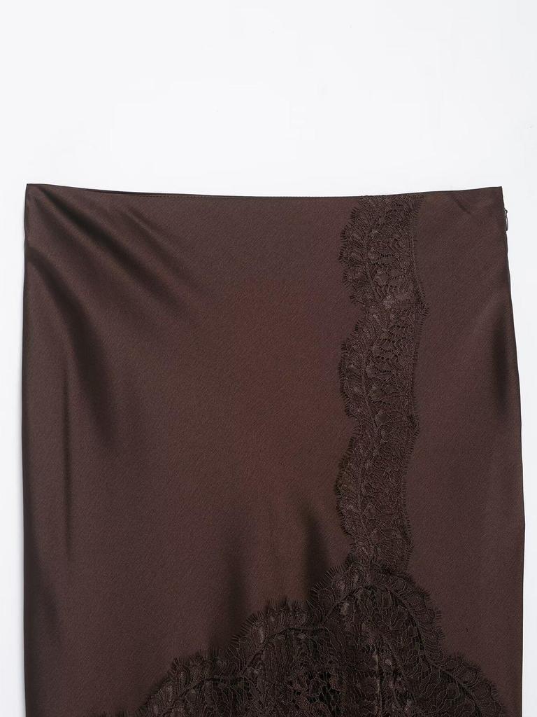 European & American Women's Retro High-Waisted Lace Satin Skirt - 2025 Autumn/Winter Collection