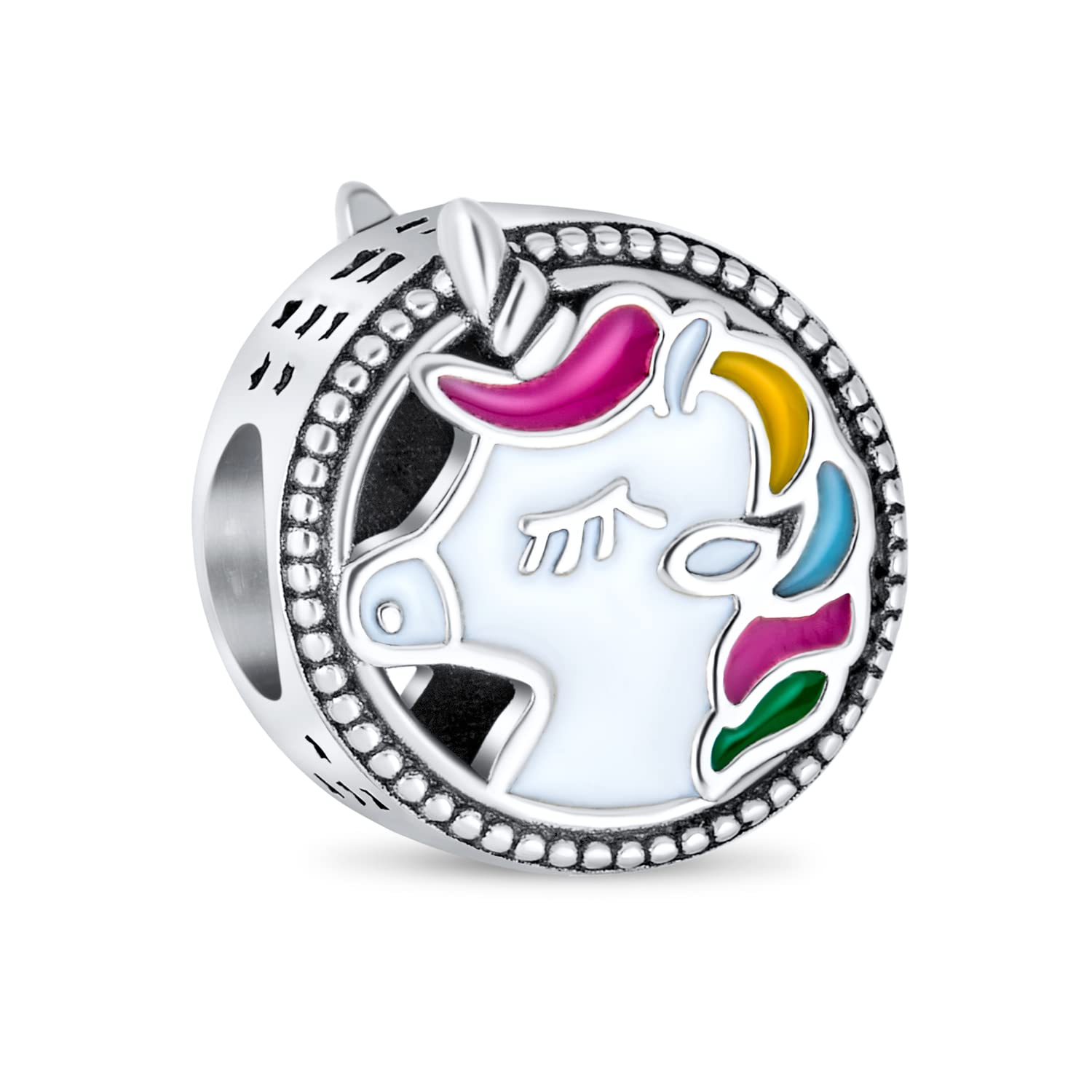 

Good Luck Round Cartoon Colorful Enamel Fairy Tale Mythical Unicorn Charm Beads for Women Sterling Silver Fit European Bracelet [Bling Jewelry]