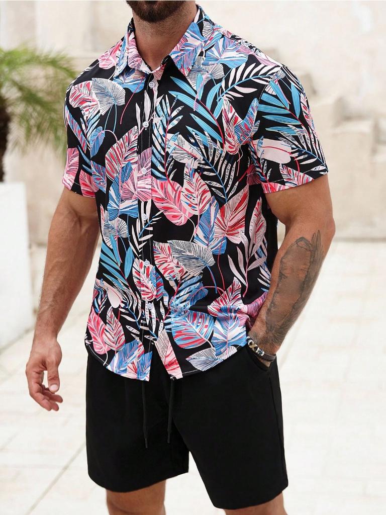 Sommer Strand 2-teiliges Hemd Set Herren Lässig Tropischer Print Kurzarmhemd Und Shorts Set Tropisches Hemd Herren Urlaubs Sets