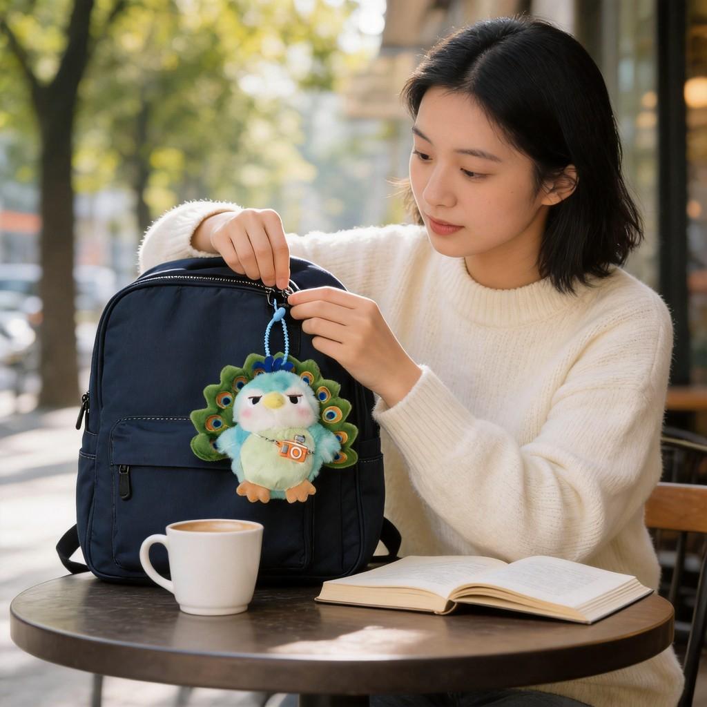 Green Peacock Plush Toy With Backpack Charm For Kids And Teens