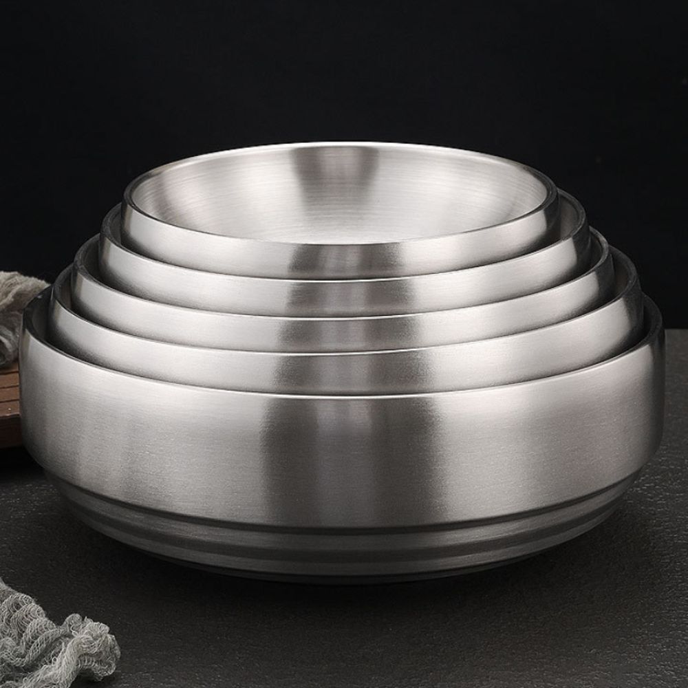 Anti-scald Korean Stainless Steel Bowl Double Layer Soup Bowls Cold Noodles Bowl  Restaurant