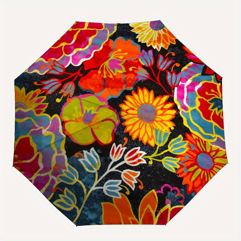 

1 шт. Автоматический складной зонт с цветочным узором, портативный и складной дизайн с 8 спицами, повседневный уличный аксессуар, подарок на Хэллоуин и Рождество