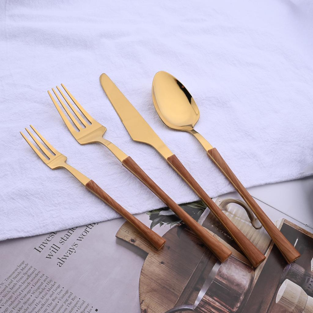 Tableware Dinnerware Set Stainless Steel Knives Forks Spoons with Wood Grain Effect Handle Kitchen Cutlery Flatware Dinner Set
